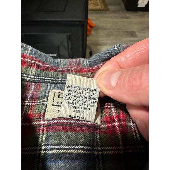 LL Bean Scotch Plaid Flannel Shirt Longsleeve Grey Red Size Large Tall - Picture 4 of 11